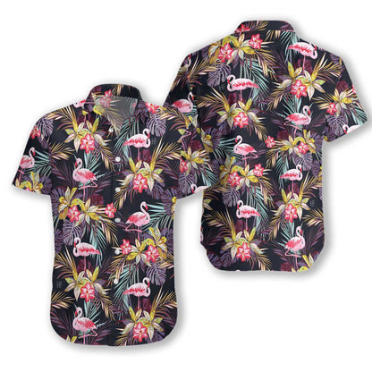Cute Flamingo Brilliant Tropical Forest Hawaiian Shirt,Hawaiian Shirt Gift, Christmas Gift