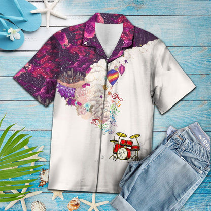 Red And Yellow Drum Set Under Galaxy Sky Hawaiian Shirt, Hawaiian Shirt Gift, Christmas Gift