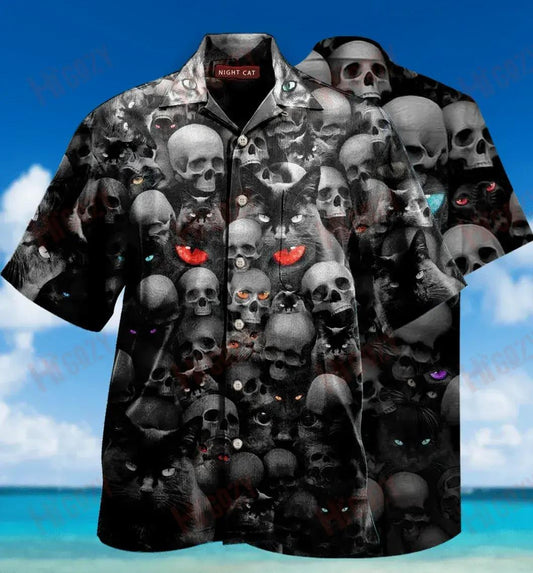Cats Love Skull Unisex Short Sleeve Shirt Hobbies Hawaiian T Shirts Tactical Hawaiian Shirt Hawaiian Shirt Pattern, Hawaiian Shirt Gift, Christmas Gift