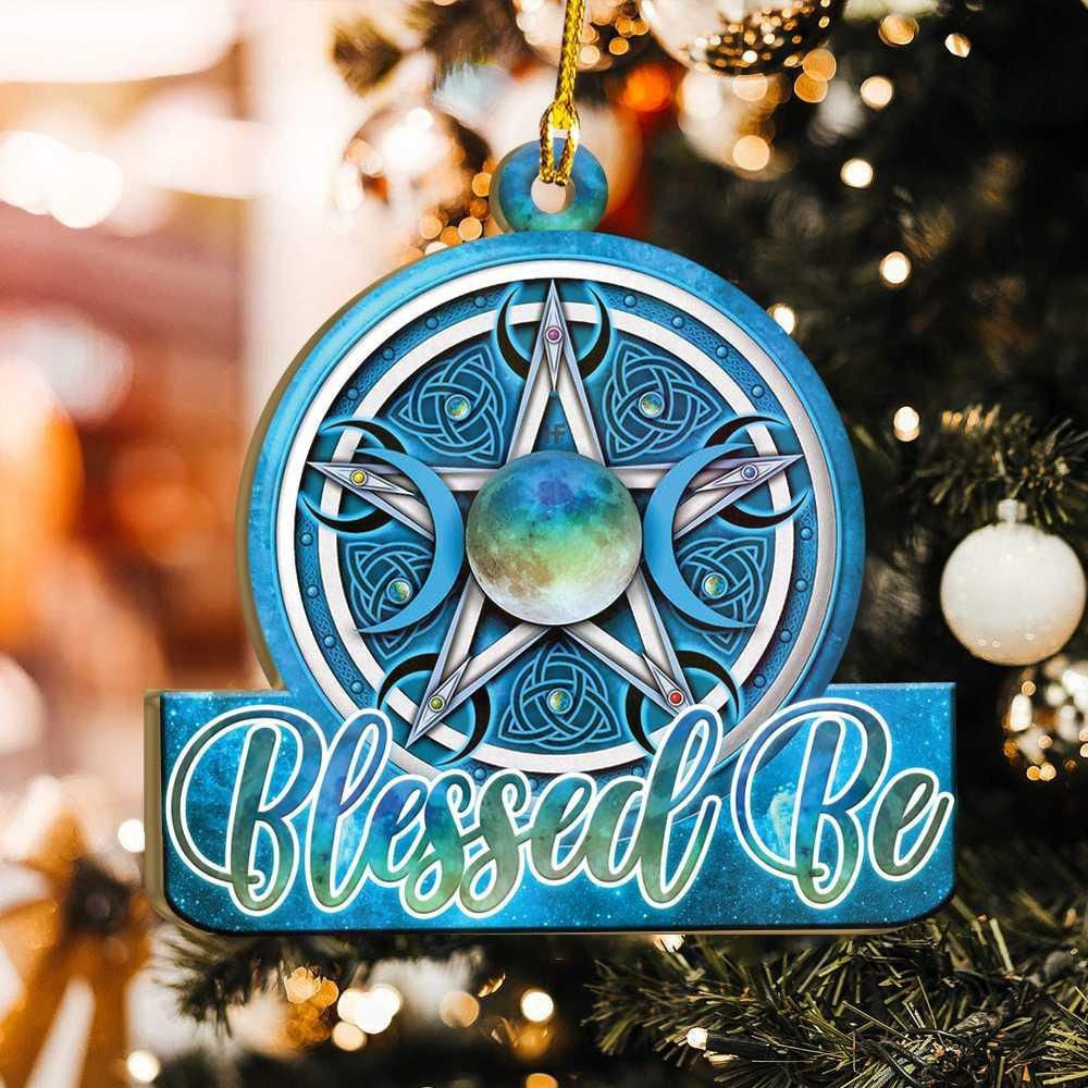 Blue Celtic Pentacle Blessed Be Wicca Ornament, Christmas Ornament Gift, Christmas Gift, Christmas Decoration