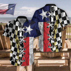 Texas Racing Flag Checkered Pattern Hawaiian Shirt,Hawaiian Shirt Gift, Christmas Gift