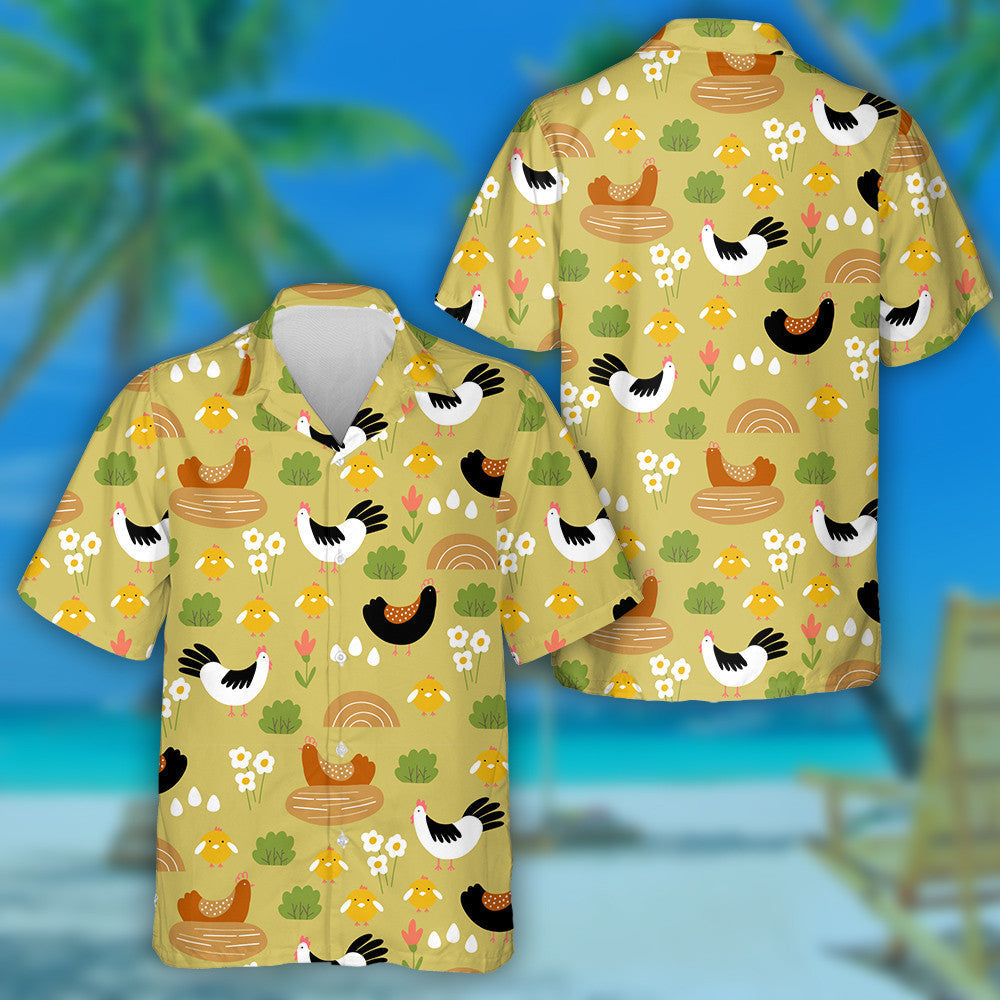 Funny Farm With Hen Chicken Egg And Plant Hawaiian Shirt, Hawaiian Shirt Gift, Christmas Gift