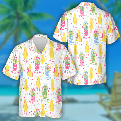 Cute Chickens And Colorful Eggs Shell With Flowers Hawaiian Shirt, Hawaiian Shirt Gift, Christmas Gift
