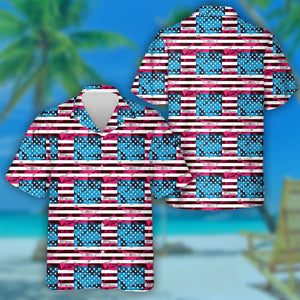 Abstract Triangles Surface On American Flag Theme Hawaiian Shirt, Hawaiian Shirt Gift, Christmas Gift