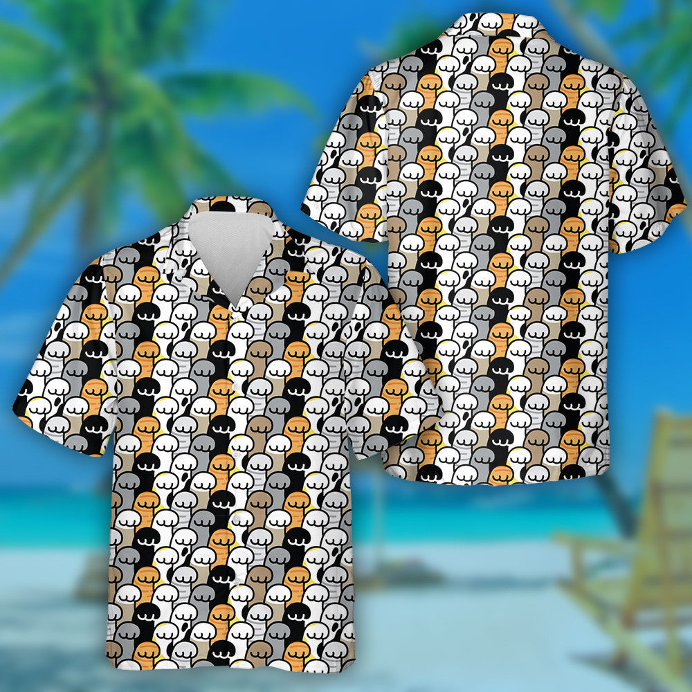 Cat Footprint Breed Pet Cartoon Doodle Illustration Hawaiian Shirt, Hawaiian Shirt Gift, Christmas Gift