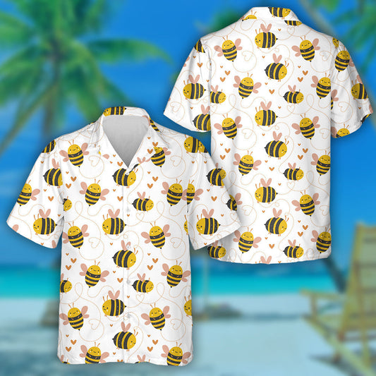 Little Bee Flying And Pink Heart Hawaiian Shirt, Hawaiian For Gift