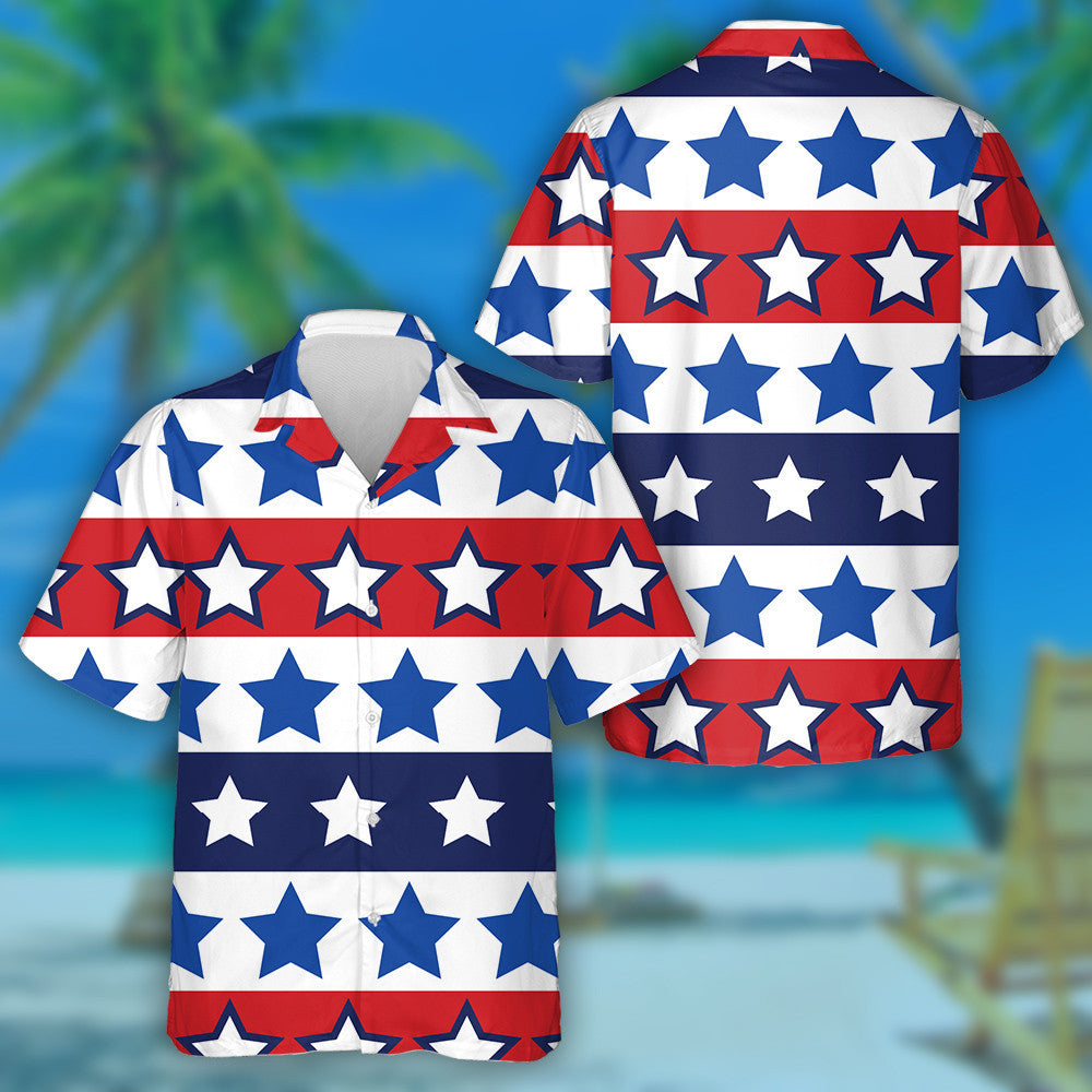 Fourth Of July Colorful Stars Collection Striped Pattern Hawaiian Shirt, Hawaiian Shirt Gift, Christmas Gift