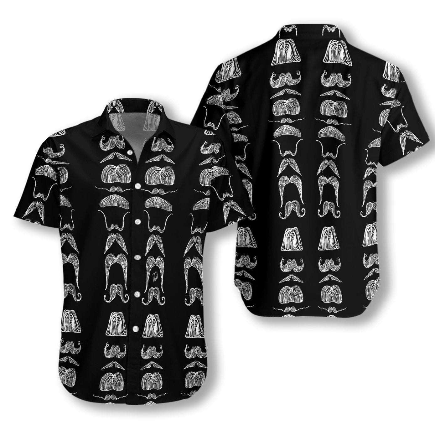 Mustache With Flower Black And White Pattern Hawaiian Shirt,Hawaiian Shirt Gift, Christmas Gift
