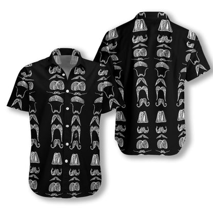 Mustache With Flower Black And White Pattern Hawaiian Shirt,Hawaiian Shirt Gift, Christmas Gift
