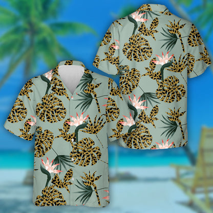 Trendy Retro Animal Skin Leopard With Tropical Jungle Hawaiian Shirt, Hawaiian Shirt Gift, Christmas Gift