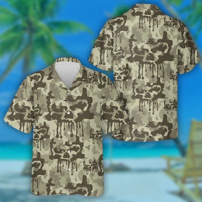 Melting Green Colors Painting Camo With Skulls Pattern Hawaiian Shirt , Hawaiian Shirt Gift, Christmas Gift