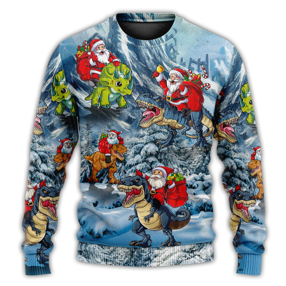 Christmas Santa Claus Riding Dinosaur Christmas Tree Gift Light Art Style Ugly Christmas Sweater, Christmas Gift, Gift Christmas 2024