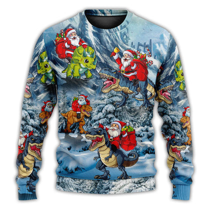 Christmas Santa Claus Riding Dinosaur Christmas Tree Gift Light Art Style Ugly Christmas Sweater, Christmas Gift, Gift Christmas 2024