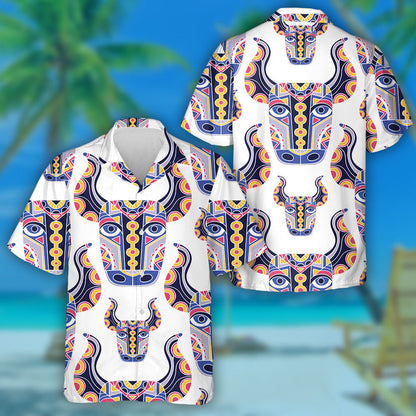 Bull Heads Cow Mask Backdrop Ethnic Style Hawaiian Shirt, Hawaiian Shirt Gift, Christmas Gift