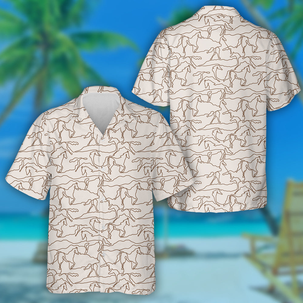 Linear Horse Outlines Illustration For Background Hawaiian Shirt, Hawaiian For Gift