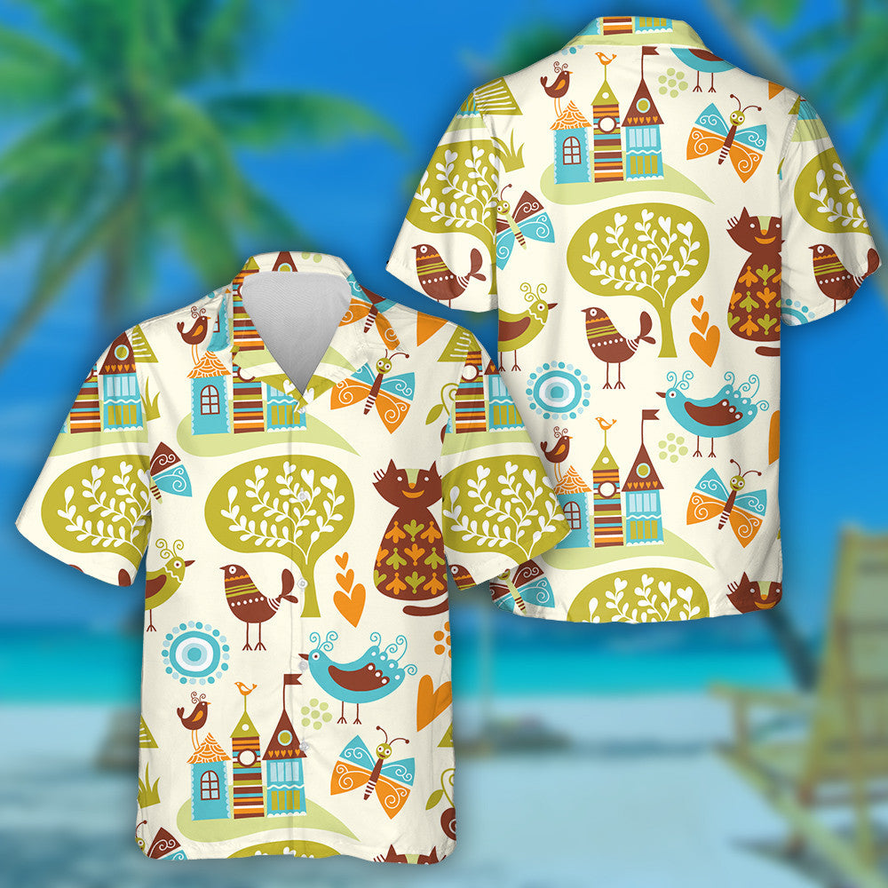 Spring Theme Cartoon Animals Butterfly And Fairy Tale Hawaiian Shirt, Hawaiian Shirt Gift, Christmas Gift