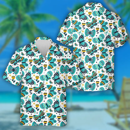 Theme Colorful Romantic Butterflies On White Hawaiian Shirt,Hawaiian Shirt Gift, Christmas Gift