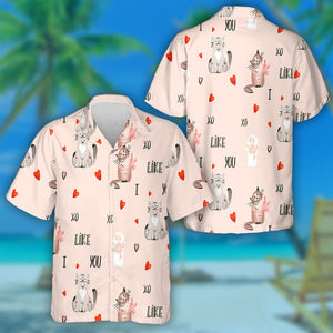 Abstract Cartoon Cat And Many Hearts Valentines Day Hawaiian Shirt, Hawaiian Shirt Gift, Christmas Gift