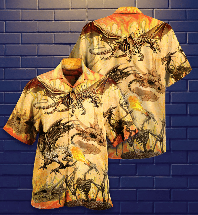 Black Dragon Skull Cool Pattern Hawaiian Shirt, Hawaiian For Gift