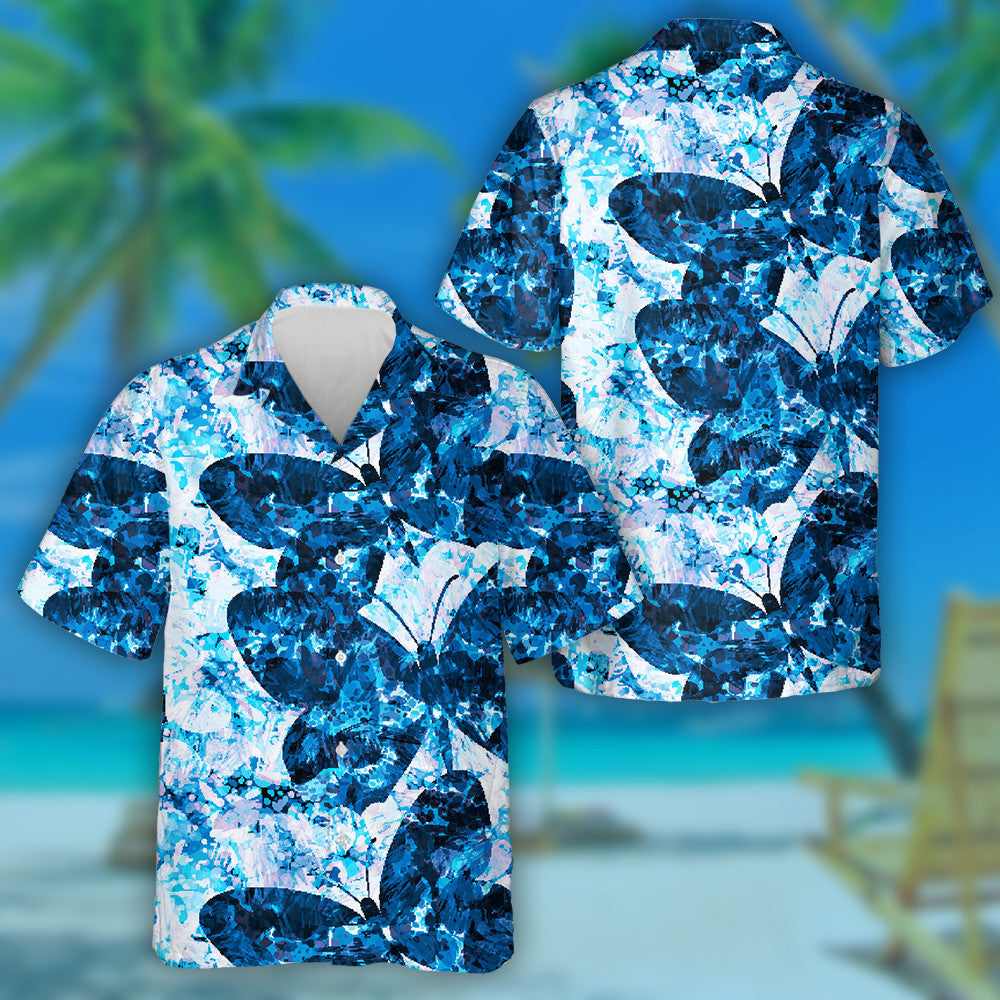 Hand Drawn Blue Smoke And Butterflies Hawaiian Shirt, Hawaiian For Gift