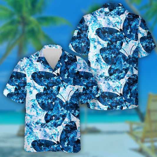 Hand Drawn Blue Smoke And Butterflies Hawaiian Shirt, Hawaiian For Gift