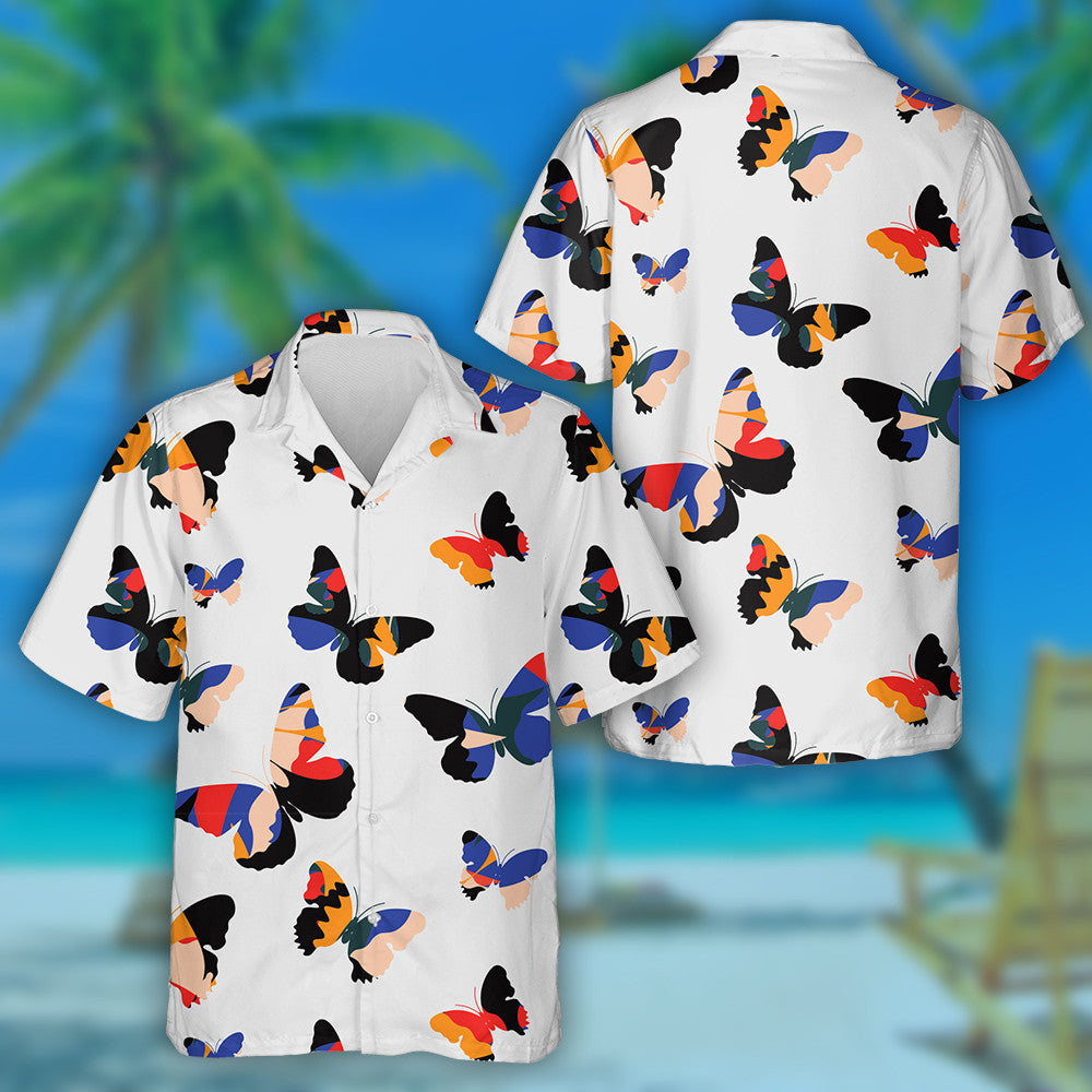 Spring Theme Abstract With Red Blue Orange Butterfly Hawaiian Shirt, Hawaiian Shirt Gift, Christmas Gift