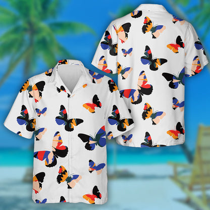 Spring Theme Abstract With Red Blue Orange Butterfly Hawaiian Shirt, Hawaiian Shirt Gift, Christmas Gift