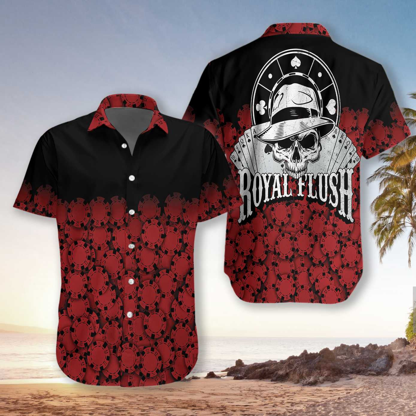 Poker Chip Maroon And Black Design Hawaiian Shirt,Hawaiian Shirt Gift, Christmas Gift