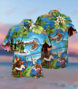 Amazing Bigfoot Short Sleeve Shirt Vacation Tropical Shirts Tactical Hawaiian Shirt Hawaiian Shirt, Hawaiian Shirt Gift, Christmas Gift