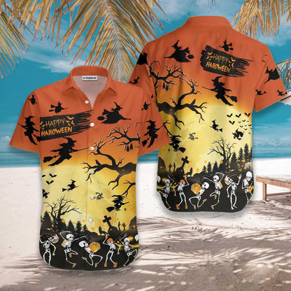 Dancing Skeletons On Halloween Dramatic Hawaiian Shirt,Hawaiian Shirt Gift, Christmas Gift