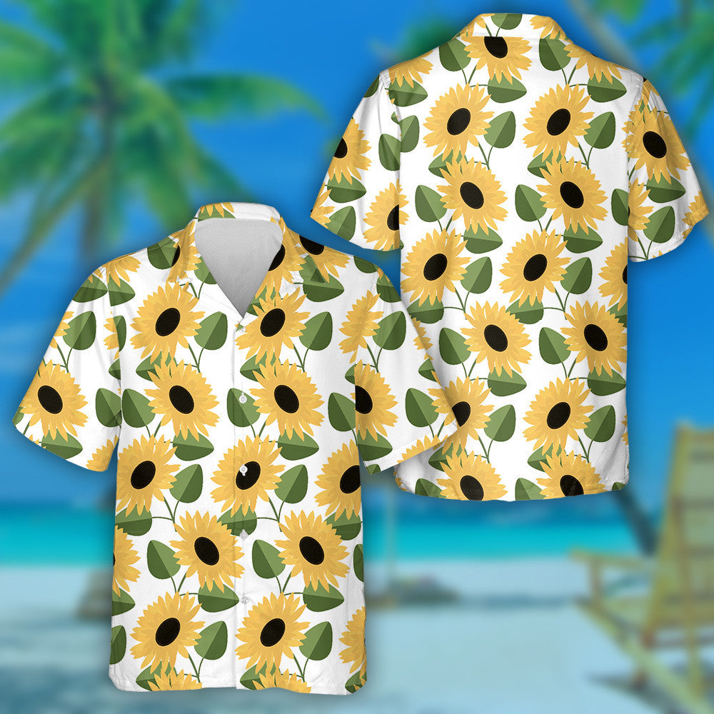 Hippie Yellow Sunflower And Green Leaves Shape Design Hawaiian Shirt , Hawaiian Shirt Gift, Christmas Gift