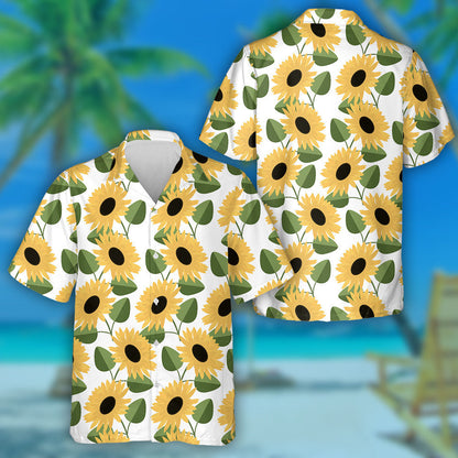 Hippie Yellow Sunflower And Green Leaves Shape Design Hawaiian Shirt , Hawaiian Shirt Gift, Christmas Gift