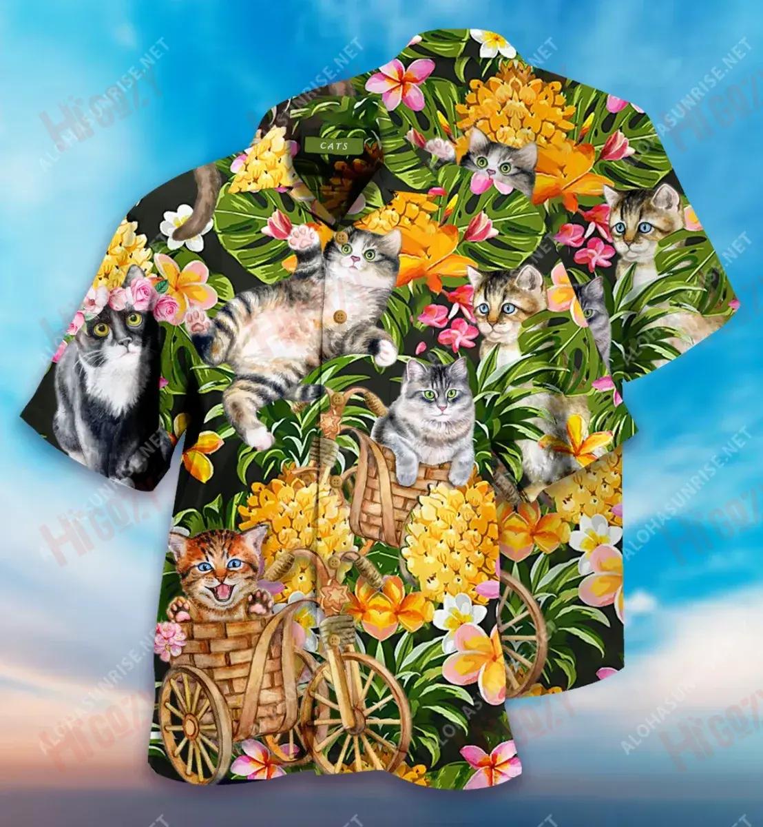 Cats And Pinapples Short Short Sleeve Shirt Hobbies Short Sleeve Custom Hawaiian Shirts Hawaiian Shirts For Women_Hawaiian Shirt Gift, Christmas Gift