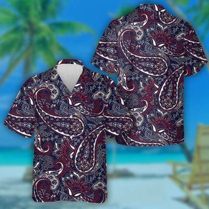 Dark Colors Paisley Floral Pattern On Navy Background Hawaiian Shirt, Hawaiian Shirt Gift, Christmas Gift