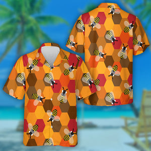 Worker Bees And Honeycomb In Honey Farm Hawaiian Shirt, Hawaiian Shirt Gift, Christmas Gift