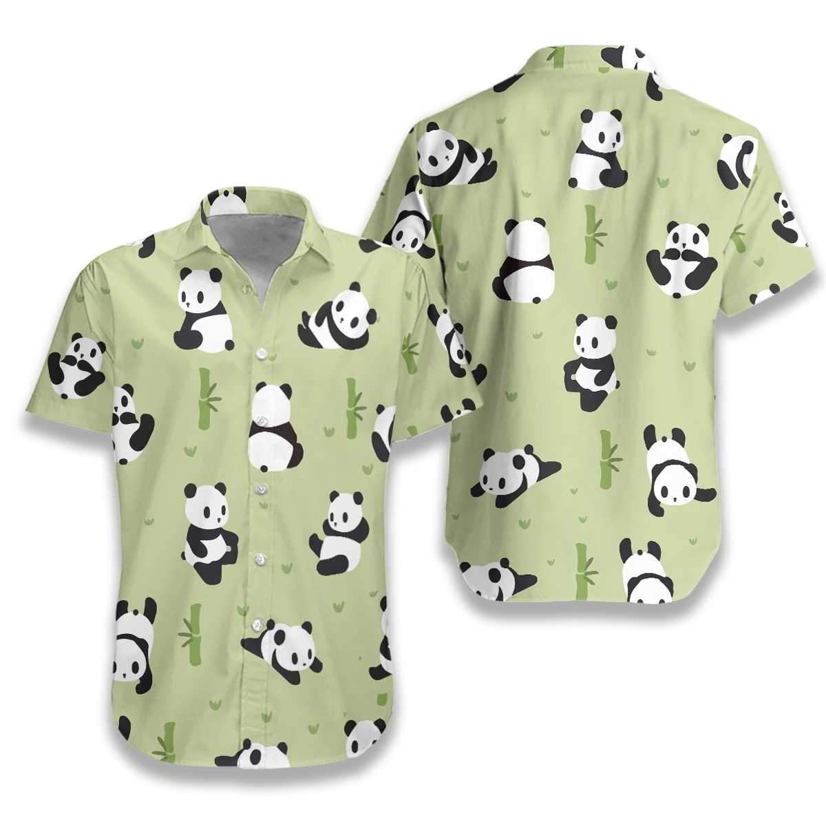 Panda Leaf On Medium Sea Green Design Hawaiian Shirt, Hawaiian Shirt Gift, Christmas Gift