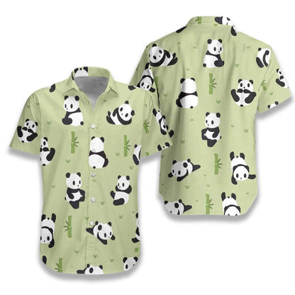 Panda Leaf On Medium Sea Green Design Hawaiian Shirt, Hawaiian Shirt Gift, Christmas Gift
