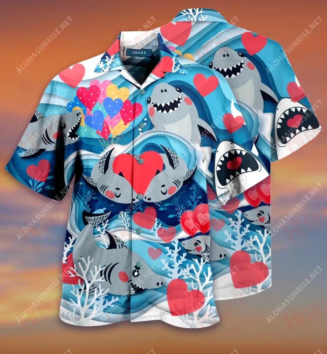 Shark Love Short Hawaiian Shirt Summer Aloha Shirt Best Hawaiian Shirts Hawaiian Shirts For Men, Hawaiian Shirt Gift, Christmas Gift