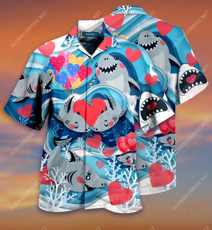 Shark Love Short Hawaiian Shirt Summer Aloha Shirt Best Hawaiian Shirts Hawaiian Shirts For Men, Hawaiian Shirt Gift, Christmas Gift