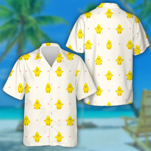 Little Chickens Jumping And Pink Hearts Hawaiian Shirt, Hawaiian For Gift