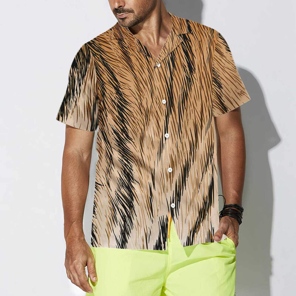 Black Tiger Fur Strip Pattern Hawaiian Shirt, Hawaiian For Gift