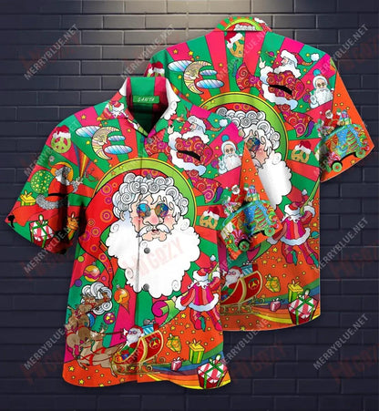 Hippie Santa Christmas Short Hawaiian Shirt Summer Hawaiian T Shirts Hawaiian Crazy Shirts Crazy Shirts Hawaii, Hawaiian Shirt Gift, Christmas Gift