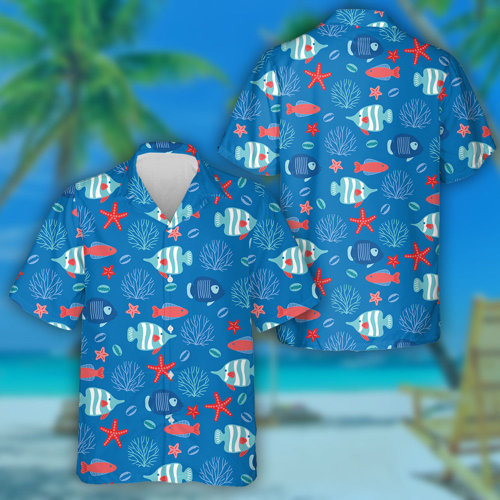 Ocean Pattern With Underwater Fishes Seaweed And Shells Hawaiian Shirt, Hawaiian Shirt Gift, Christmas Gift