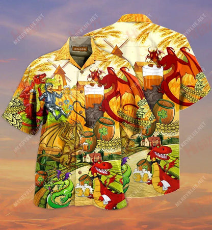 Dragons Drinking Beer Short Hawaiian Shirt Summer Hawaiian T Shirts Best Hawaiian Shirts Funny Hawaiian Shirts, Hawaiian Shirt Gift, Christmas Gift