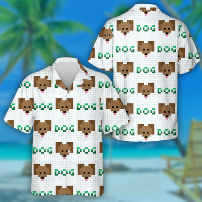Brown Pixel Face Of Beagle On Check Background Hawaiian Shirt, Hawaiian Shirt Gift, Christmas Gift