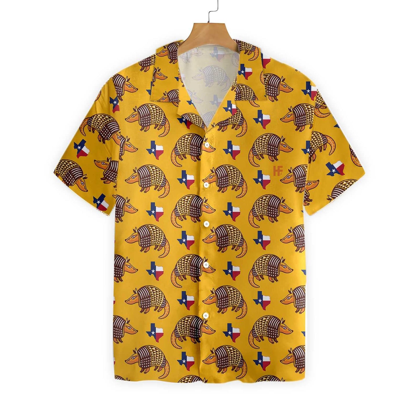 Texas Proud Armadillo On Gold Background Design Hawaiian Shirt, Hawaiian Shirt Gift, Christmas Gift