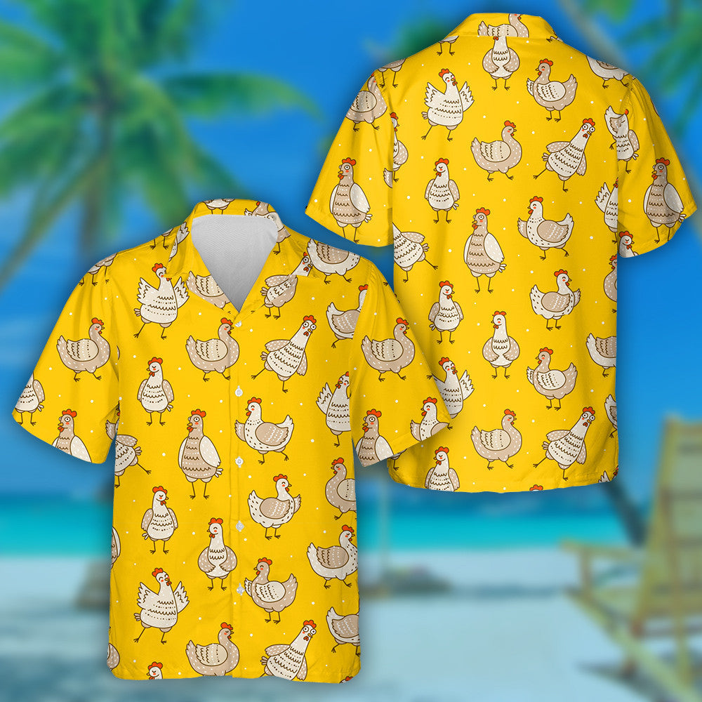 Cute Chickens Isolated On Yellow Background Hawaiian Shirt,Hawaiian Shirt Gift, Christmas Gift