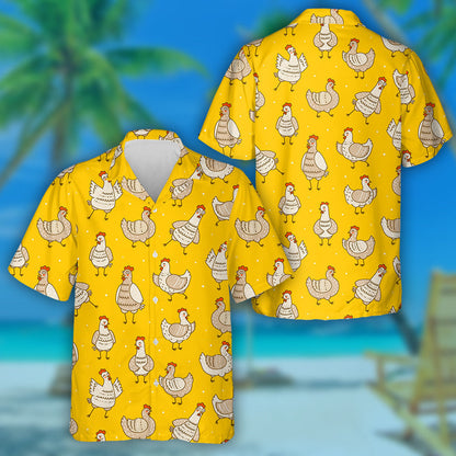 Cute Chickens Isolated On Yellow Background Hawaiian Shirt,Hawaiian Shirt Gift, Christmas Gift