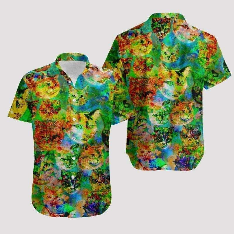 Christmas Cat Art So Cute Hawaiian Shirt Colorful Design, Hawaiian Shirt Gift, Christmas Gift