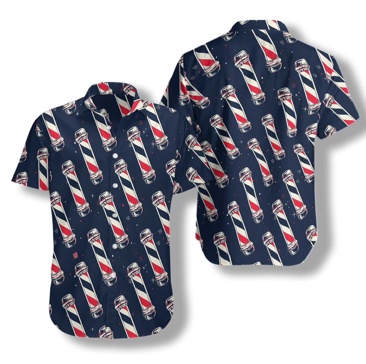Barber Pole On Midnight Blue Design Hawaiian Shirt, Hawaiian For Gift